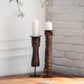 Antique Turned Teak Pedestal Candlesticks