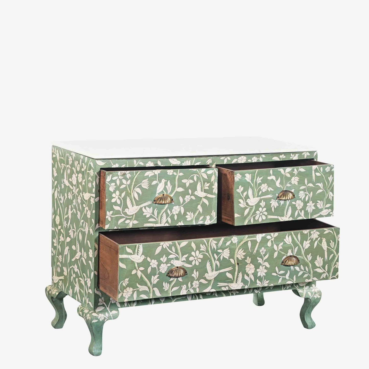 The Birdie Hand Painted Antique Chest of Drawers with Marble