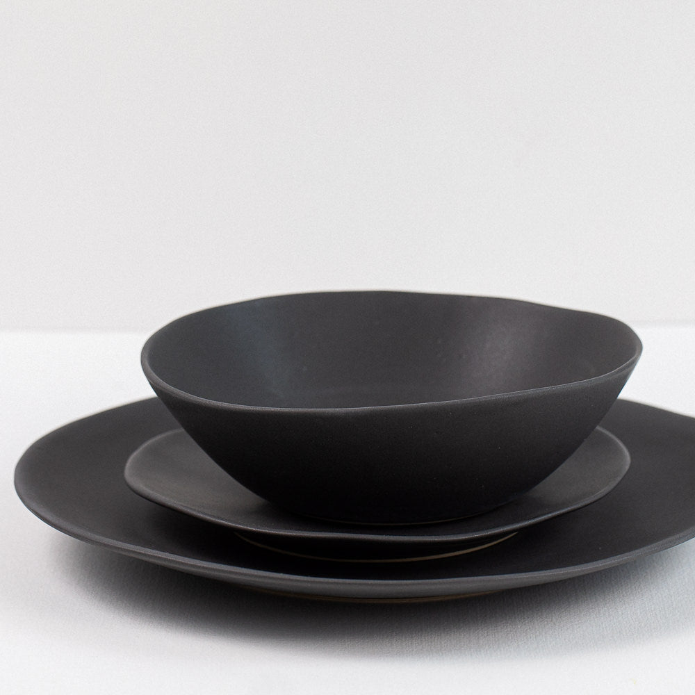 Organic Hand-thrown Porcelain Dinner Plate in Matte Black