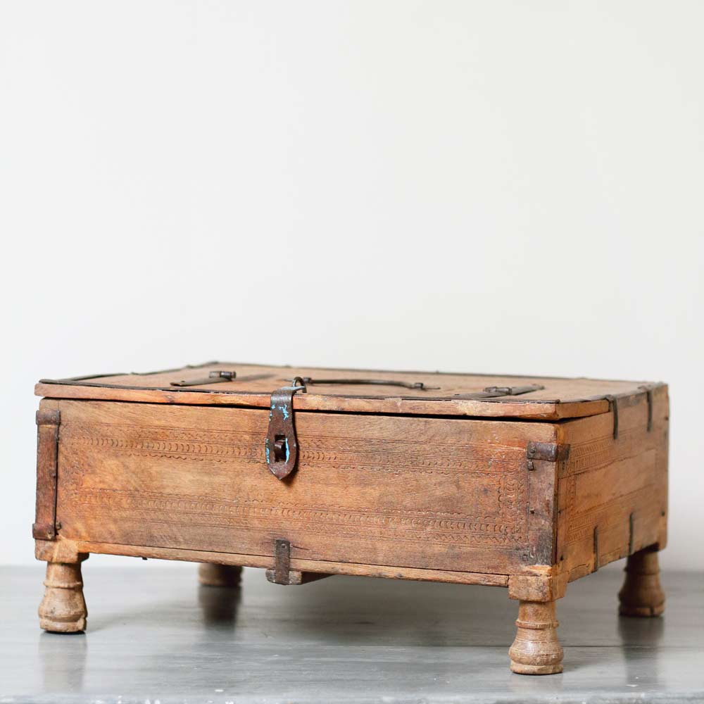Antique Handmade Decorative Bun Foot Box