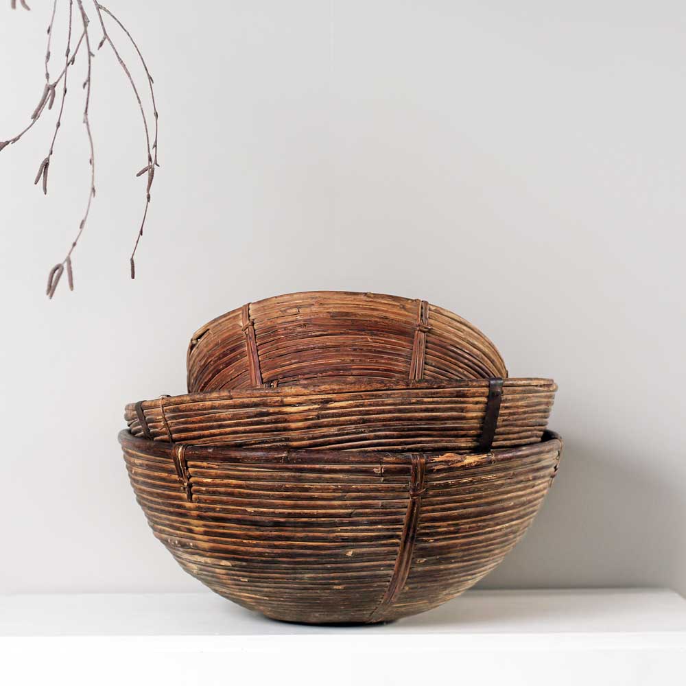 Vintage Woven Bamboo Bowls